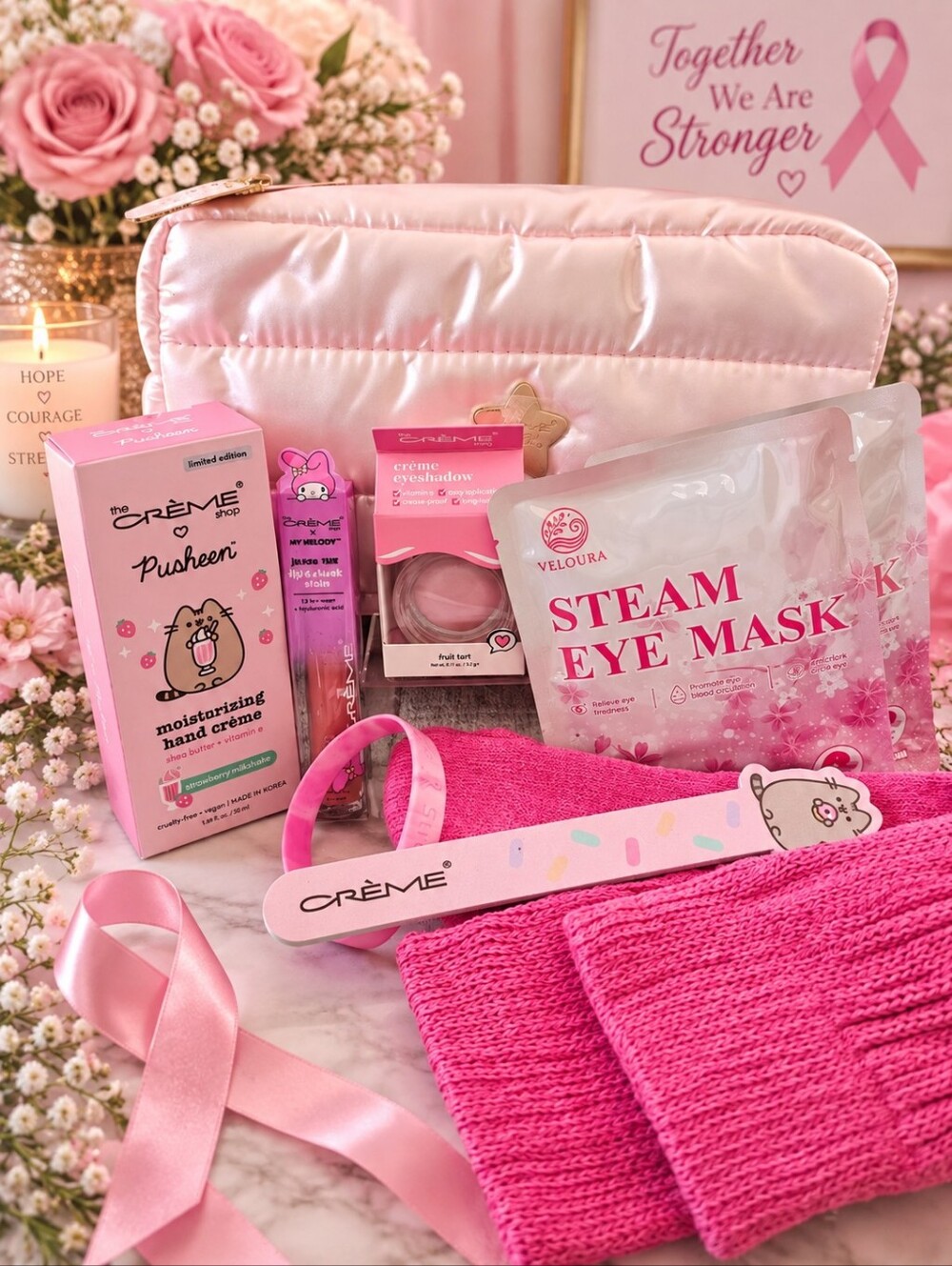 The Crème Shop Breast Cancer Awareness Pink Self-Care & Beauty Bundle NWT $100